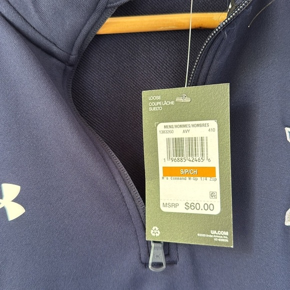 Under Armour Blue Zip Up Sweater Athletic Performance small NeW pocket popover - Picture 3 of 5